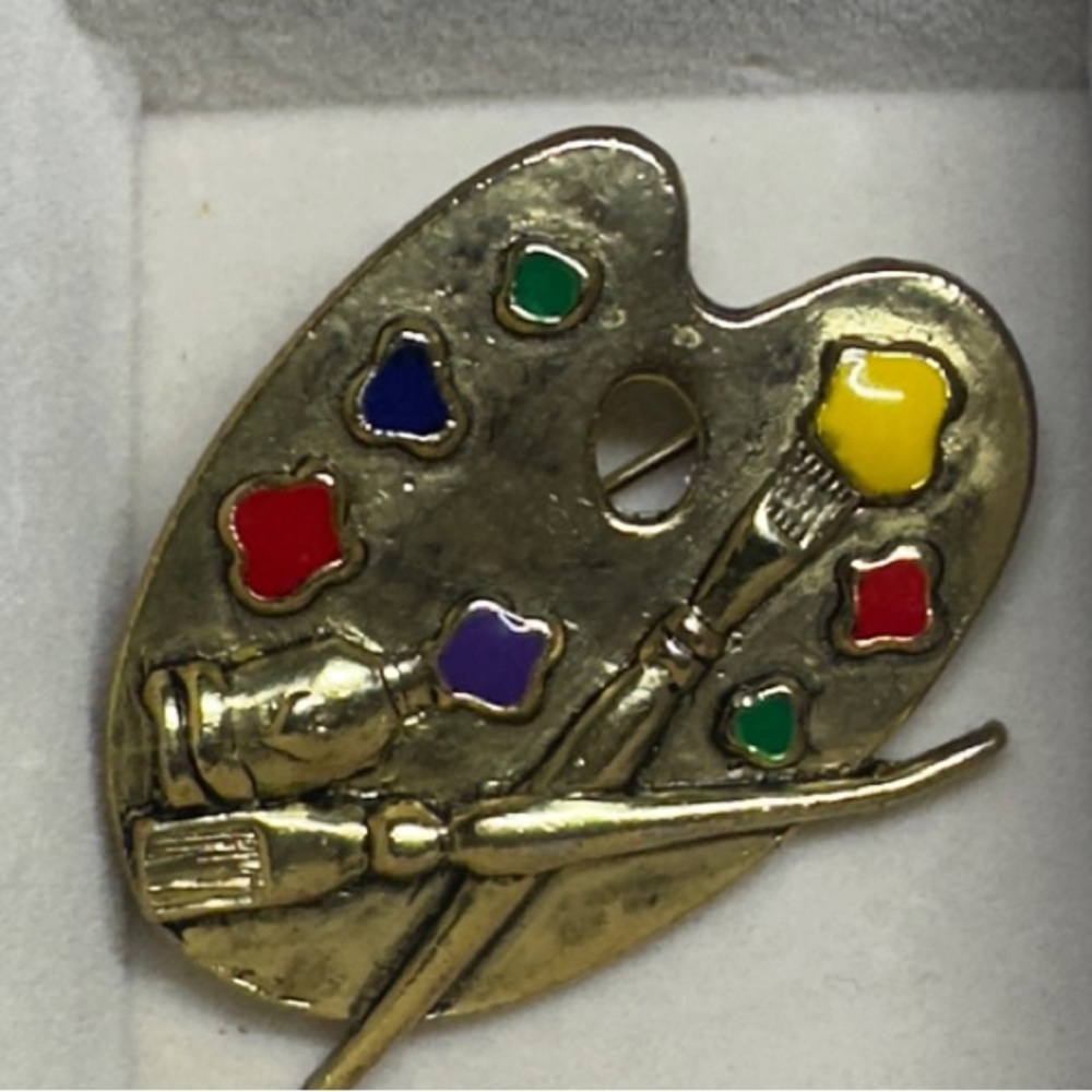 Gold Artist Palette Brooch with Colorful Accents